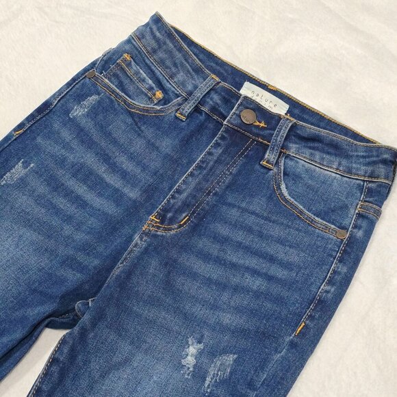 Nature Denim ✦ Distressed Skinny Jeans ✦ Mid-Rise Dark Wash Ripped Details Sz 25 - Picture 8 of 14